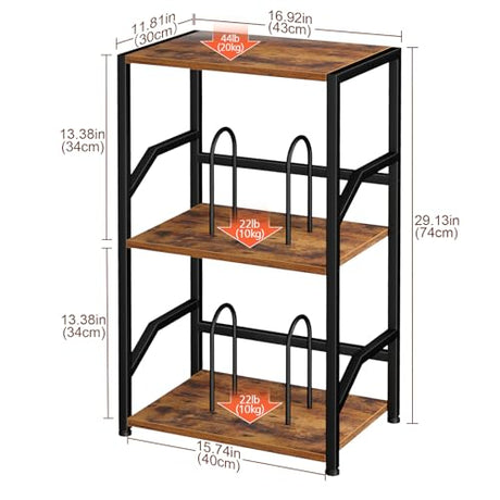 LOAKEKEL Record Player Stand, Vinyl Record Storage Up to 200 Albums, 3 Tier End Table with Removable Dividers, Tall Side Table for Living Room, Bedroom, Rustic Brown, HETCD010BR-1 LOAKEKEL