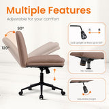 NEO Chair Criss Cross Chair with Wheels Armless Cross Legged Office Desk Wide Comfy Vanity Makeup Chair Adjustable Swivel Rolling Computer for Home Office PU Leather (Brown) NEO CHAIR
