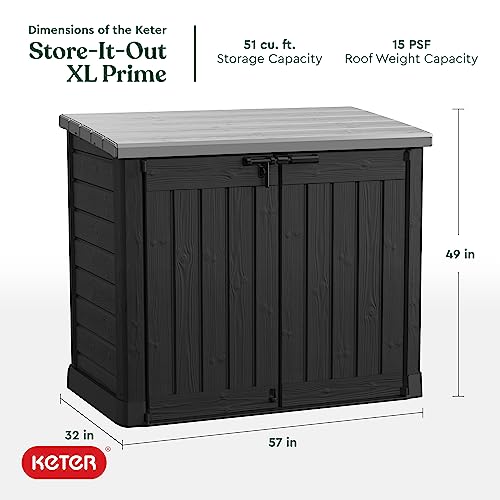 Keter Store-It-Out Prime XL 4.75 x 2.6 Foot Resin Outdoor Storage Shed with Double Doors and Easy Lift Hinges, Perfect for Trash Cans, Garden and Yard Tools, and Pool Toys, Black - WoodArtSupply