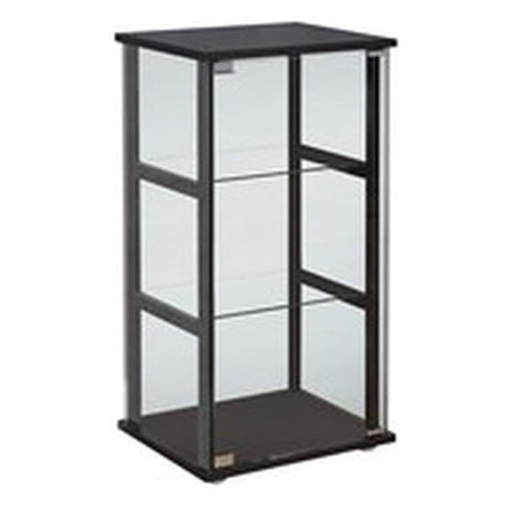 BOWERY HILL Contemporary 3 Shelf Glass Curio Display Cabinet,Wood Ladder Frame, in Black BOWERY HILL