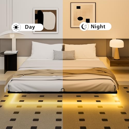 YIADDTION King Size Floating Bed Frame with Smart LED Lights, Modern Metal Platform Floating Bed Frame King - Heavy Duty Easy Assembly No Box Spring Needed and Noise Free YIADDTION