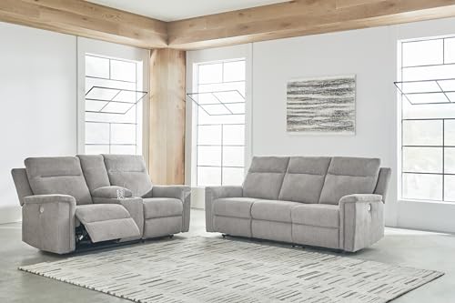 Signature Design by Ashley Barnsana Minimalist Power Reclining Loveseat with Console and USB Charging Ports, Light Gray Signature Design by Ashley