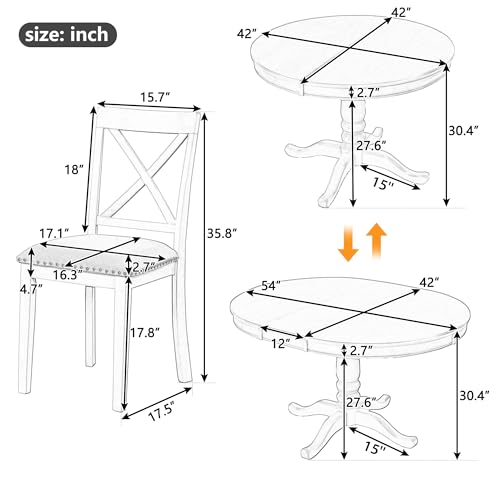 Extendable Dining Table Set for 4, 5 Piece Kitchen Table and Chairs Set, 4 X-Back Solid Wood Dining ChairSet, Industrial Oval Round Dining Table for Small Space, Apartment, French Country White SCANORDIC