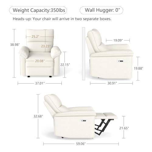 cinkehome Wall Hugger Power Recliners for Small Spaces, Electric RV Recliners with USB, Modern Recliner Chair for Living Room, Apartment