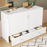 MERITLINE Queen Size Murphy Bed with Storage Drawer Wood Home Office Wall Bed Cabinet with Sockets & USB Ports, Space-Saving for Multipurpose Guest Room White MERITLINE