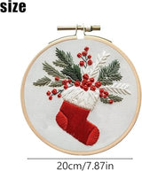 YOUDRN Christmas Embroidery Kits,Gnomes Embroidery Kits for Adults,Christmas Embroidery Kit for Beginners with Pattern,Cotton Threads,Needles,Instruction,20cm Hoop (gnome)