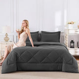 CozyLux Queen Comforter Set Dark Grey - Bed in a Bag Queen Size 7 Pieces, Luxury Soft Bed Set for All Seasons, Bedding Set with Comforter, Sheets, Pillowcases & Shams, Dark Gray, Queen CozyLux