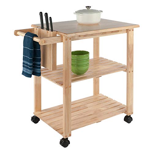 Winsome Wood Kitchen Cart With Cutting Board, Knife Block and Shelves, Beech - WoodArtSupply