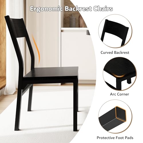 iPormis 5-Piece Round Dining Table Set for 4-6, 59" Extendable Dining Room Table Set with 2 Ergonomic Chairs & 2 Benches, Oval Modern Dinette Table with Metal Frame & MDF Board, Space-Saving, Black iPormis