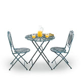 Alpine Corporation Indoor/Outdoor 3-Piece Peacock Feather Rustic Metal Bistro Set Patio Seating, Light Blue Alpine Corporation