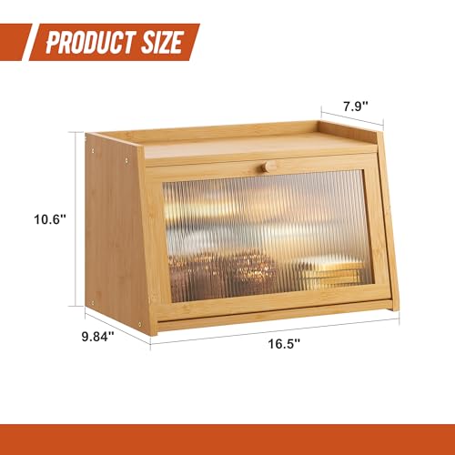 GHWIE Large Bread Box, Easy Access & Cleaning - Bamboo Bread Box for Kitchen Countertop with Acrylic Door,Natural GHWIE