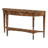 Beaumont Lane Traditional Demilune Console Table, Medium Brown Burl Wood Veneer, 54" W x 15" D x 32" H, Rubberwood Frame, Tapered Legs, Lower Shelf, Entryway or Living Room Furniture Beaumont Lane