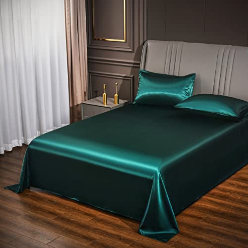 Ydtwnyq Satin Duvet Cover Set 3 Pieces Luxury Dark Green Silk Duvet Cover Super Soft Silky Bedding Set Twin Size 68"x90"inchs with 2 Pillowcases Ydtwnyq