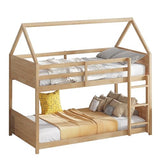 Ball & Cast Twin Over Twin House Bunk Bed for Kids,Rubber Wood Bunk Bed with Headboards, Footboards and Guardrails, Ladder,Twin Size House Shaped Bunk-Bed, No Box Spring Needed,White Oak Ball & Cast