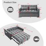 54" Convertible Sofa Bed, Velvet Sleeper Sofa with Pull-Out Bed, 3-in-1 Futon Couch with Reclining Backrest and Side Pocket, Modern Loveseat for Living Room (Medium Grey) Qinazoe