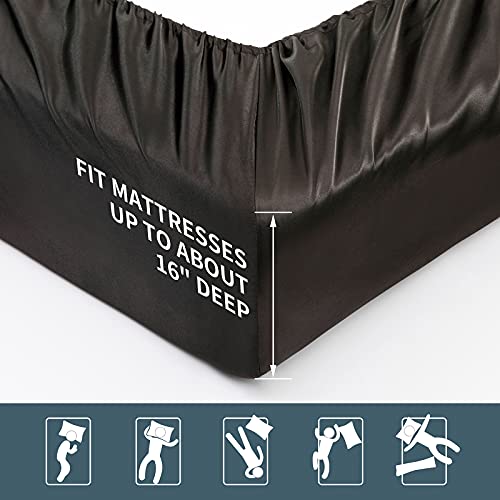 P Pothuiny 6 Pieces Full Satin Sheets Luxury Silky Black Satin Bedding Sheet Set, 1 Deep Pocket Fitted Sheet + 1 Flat Sheet + 4 Pillow Cases P Pothuiny