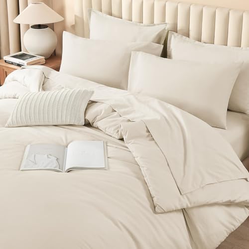 Litanika California King Comforter Set Beige - 7 Pieces Bed in a Bag Cal King Bedding Comforter Sets, Plain Lightweight Bed Set with Comforter, Sheets, Pillowcases & Shams Litanika