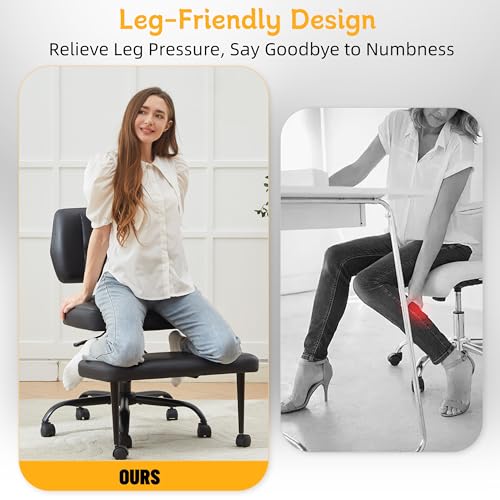 Criss Cross Legged Office Chair with Wheels,Swivel Meditation Chair for ADHD,Ergonomic Cross Legged Desk Chair with Thicken Adjustable Footstool,PU Sitting Fidgeting Kneeling Chair for Home Yoga Black BIGGARSIT