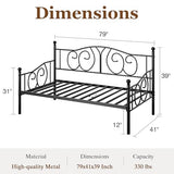 VECELO Metal Daybed Frame Multifunctional Platform Bed Sofa Mattress Foundation with Classic Headboard, Twin, Black VECELO