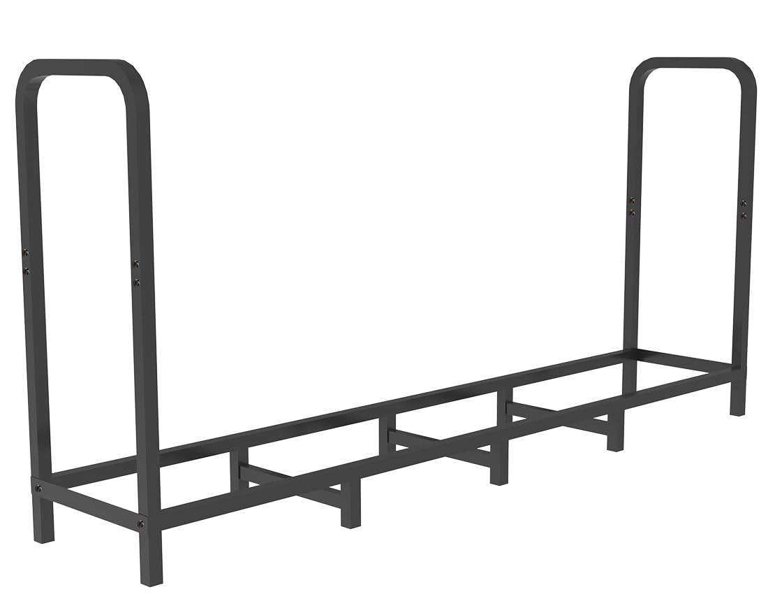 Tikimilor 5.3ft Firewood Rack Holder, Adjustable Heavy Duty Fire Log Stacker Stand for Fireplace, Outdoor Indoor Metal Wood Pile Storage Organizer, Patio Logs Stand tool, Black Tikimilor