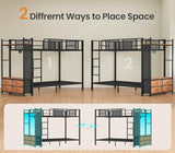 Itaar Metal Bunk Bed Twin Over Twin with Hall Tree, Power Outlet, LED Bunk Bed with 4 Storage Drawers, Bed with Safety Guardrail & Ladders, No Box Spring Needed, Easy Assembly, Rustic Brown Itaar