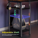 Rolanstar L Shaped Gaming Desk with LED Lights & Power Outlets, 53" Computer Desk with Full Monitor Stand & Storage Shelf, Corner Desk with Hooks, Carbon Fiber Desk Reversible Rolanstar