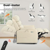 Cream White Genuine Leather Dual Motor Power Lift Recliner Chair for Elderly Adults Lay Flat Electric Sofa with Heated Massage Side Pockets Charging Ports Heavy Duty SDKOLPBNMZX