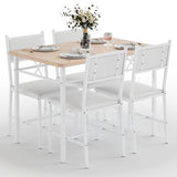 VECELO Dining Table Set for 4 with Chairs, 5-Piece Kitchen Table and Upholstered Padded Chairs Set for Small Space, Dining Room, Apartment, Natural Oak VECELO