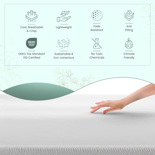 Feather & Stitch Softest 100% Cotton Sheets, 300 Thread Count Percale Weave Bedding, 16" Deep Pocket, Cooling Sheets, Breathable Bed Set, Hotel Premium Quality (Queen, White) FEATHER & STITCH NEW YORK