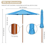 Yescom 9ft Wooden Outdoor Patio Blue Umbrella W/ Pulley Market Garden Yard Beach Deck Cafe Sunshade Yescom