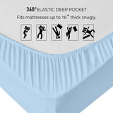 Queen Size Fitted Sheet – Ultra Soft 1800 Microfiber – Deep Pocket Fits Up to 16” Mattress – Wrinkle & Fade Resistant – Single Fitted Bottom Sheet Only (Light Blue) Peace Sleep Bedding