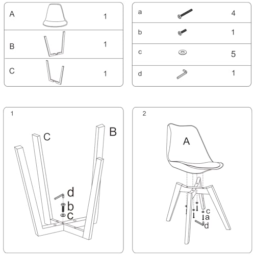 CangLong, White Modern Set, Shell Chair with Wood Legs for Kitchen, Dining, Living Room-Set of 4, Pack of 4 CangLong
