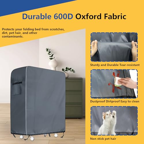 Folding Bed Storage Cover 31.5" × 14" × 44", Waterproof 600D Dustproof Rollaway Bed Protector with Zipper & Handles – Fits Most 31–38" Single Folding Beds, Breathable & Durable, Grey WES