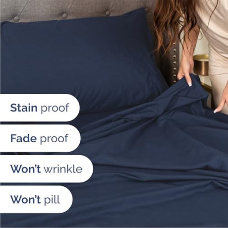 Queen Size 4 Piece Sheet Set - Comfy Breathable & Cooling Bed Sheets Set - Hotel Luxury Bedding for Women, Men, Kids, Teens, Boys & Girls - Deep Pockets, Soft and Wrinkle Free - Oeko-Tex - Navy Blue CGK Unlimited