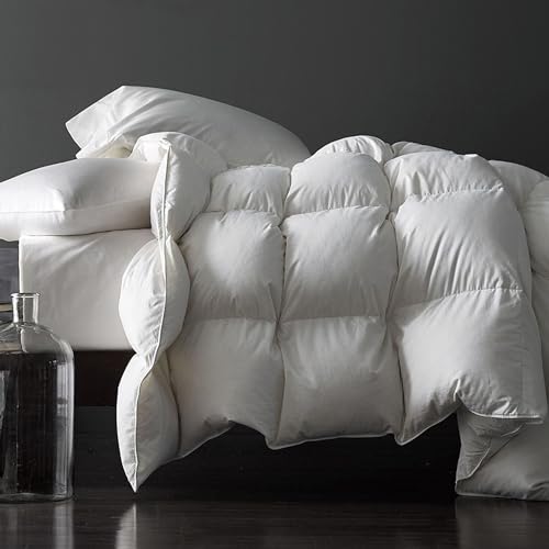 Royoliving Premium Feathers Down Duvet Insert Comforter King Size All Season Medium Warmth White 100% Cotton Cover with Corner Tabs (106x90, 60 oz) Royoliving