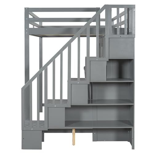 Merax Full Over Full Size Murphy Bed with Hydraulic Lift and Built-in Desk, Space-Saving Wall Bed with Desk Design, Ideal for Home Office, Small Rooms, or Apartments, Gray Merax
