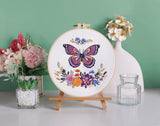 Mozzyyee 3 Sets Embroidery Starter Kit for Beginners Adults Include 3 Embroidery Clothes with Instructions Hoops Floss Thread Fabric Needles (Butterfly)