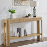 Alaterre Furniture Fluted Solid Wood Console Table - 56 Inch Modern Entryway Table with Storage Shelf - Easy Assembly Living Room Furniture for Behind the Couch, Entryway, or Hallway (Light Oak) Alaterre Furniture