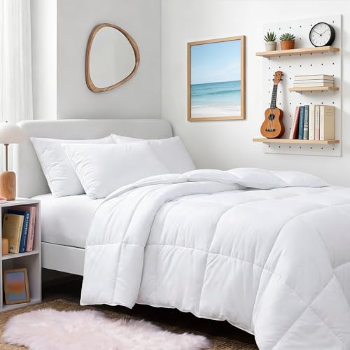 TEXARTIST Premium 2100 Series Twin Comforter All Season Breathable White Comforter Soft 4D Spiral Fiber Quilted Down Alternative Duvet with Corner Tabs Luxury Hotel Style (64"x88") TEXARTIST