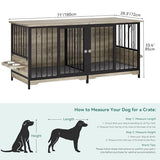 YITAHOME 71" Double Dog Crate Furniture with Divider, Wooden Large Dog Kennel with Flip-Top&4 Rotatable Bowls&2 Cushions, Dog Crate Furniture TV Stand for Medium Large Dogs, Grey YITAHOME