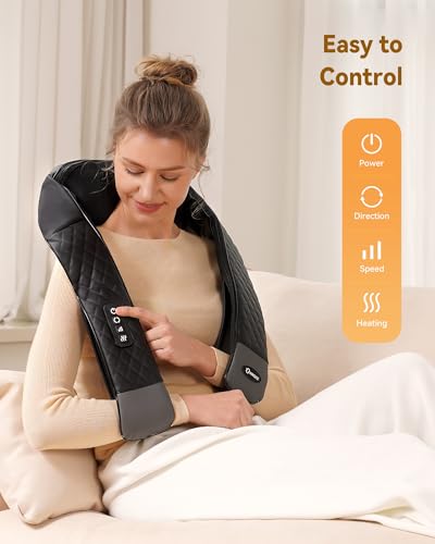 Shiatsu Neck and Back Massager with Heat, Neck and Shoulder Massager, 4D Deep Tissue Kneading Massage for Leg, Full Body Muscle Pain Relief, Ergonomic Design, Ideal Gifts for Women Men, Not Cordless KNQZE