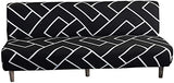 LiveGo Armless Futon Slipcovers Stretch Folding Sofa Bed Cover with Elastic Bottom, Printed Fitted Couch Cover Furniture Protector for Pets, Kids (Black & White) LiveGo