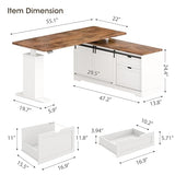 Whalefall L Shaped Standing Desk with Drawers, Height Adjustable Farmhouse Executive Computer Desk, Corner Desk with Cable Management and File Storage for Home Office, White Whalefall