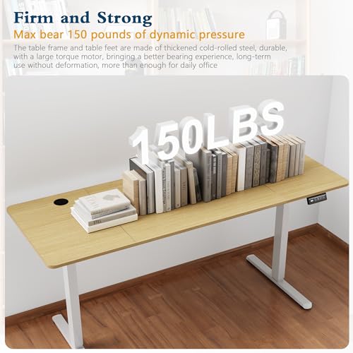 Shintenchi Standing Desk, 63x24 Inch Height Adjustable Electric Sit Stand up Desk, Ergonomic Rising Computer Table, Modern Lift Gaming Desk Workstation for Home Office, White Shintenchi