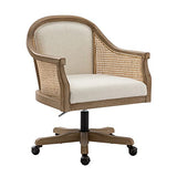 TINA'S HOME Rattan Desk Chair, Upholstered Home Office Chair with Armrest, Adjustable Swivel Rolling Height Computer Task Chair for Living Room Bedroom Study Room, Ivory TINA'S HOME