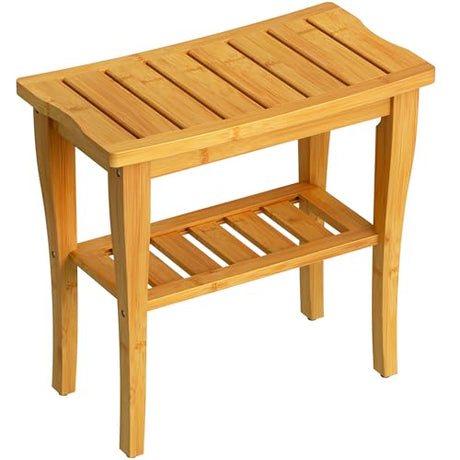 oridom Bamboo Shower Bench Stool with Storage Shelf, Waterproof Shower Chair Spa Bath Seat, Shower Stool for Inside Shower, Bathroom Bench Seat for Adults Elderly Seniors for Indoor or Outdoor Use oridom