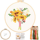 FONNUY Bouquet Flowers Embroidery Kit Love Mom for Beginners, Pre-Stamped Pattern Kits for Adults with Hoop, Easy to Follow Color Thread Needlework, 8'' Hoop (Sunflowers)