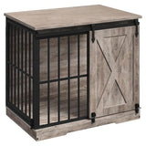 MAHNACRIS 31.5" Farmhouse Dog Crate Furniture with Barn Door, Heavy Duty Dog Kennel for Small Medium Dogs, Wooden Dog Cage End Table, Decorative Pet House, Chew Resistant, Greige DCHG8001 MAHANCRIS
