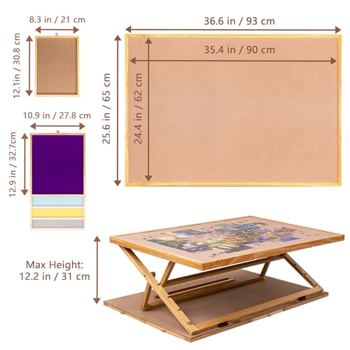 Lavievert Angle & Height Adjustable Puzzle Board with 2 Stands/Easels for Adults, Jigsaw Puzzle Plateau with 6 Drawers & Cover, Portable Tilting Table with Non-Slip Tabletop for Up to 1500 Pi - WoodArtSupply