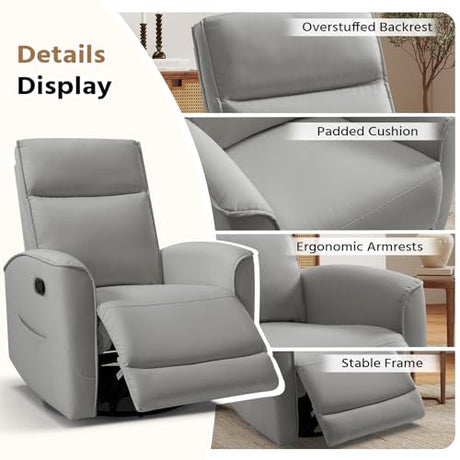 HAOMARKETS Swivel Rocker Recliner Chair, Manual Faux Leather Glider Rocking Recliners for Adults, 360° Swivel Nursery Reclining Sofa with Storage Pocket HAOMARKETS